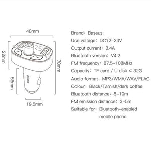 Planet Gates Car Charger FM Transmitter Aux Modulator Bluetooth Handsfree Car Audio MP3 Player 3.4A Fast Dual USB Mobile Phone Charger