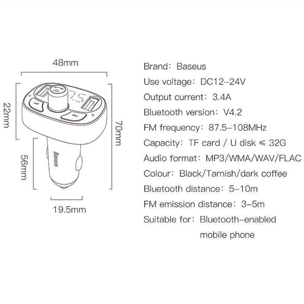 Planet Gates Car Charger FM Transmitter Aux Modulator Bluetooth Handsfree Car Audio MP3 Player 3.4A Fast Dual USB Mobile Phone Charger