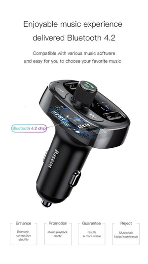 Planet Gates Car Charger FM Transmitter Aux Modulator Bluetooth Handsfree Car Audio MP3 Player 3.4A Fast Dual USB Mobile Phone Charger