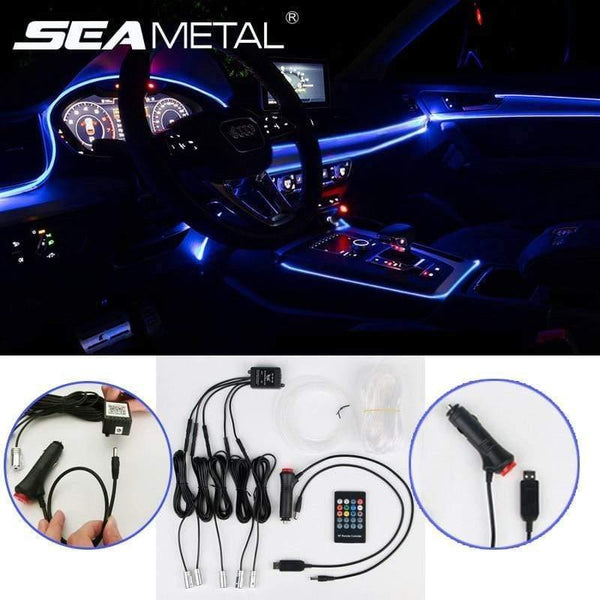 Planet Gates Car EL Neon Strip 6M Sound Control Light RGB LED Decorative Car Ambient Light Auto Atmosphere Lamps With A 12V Lighter&USB Line