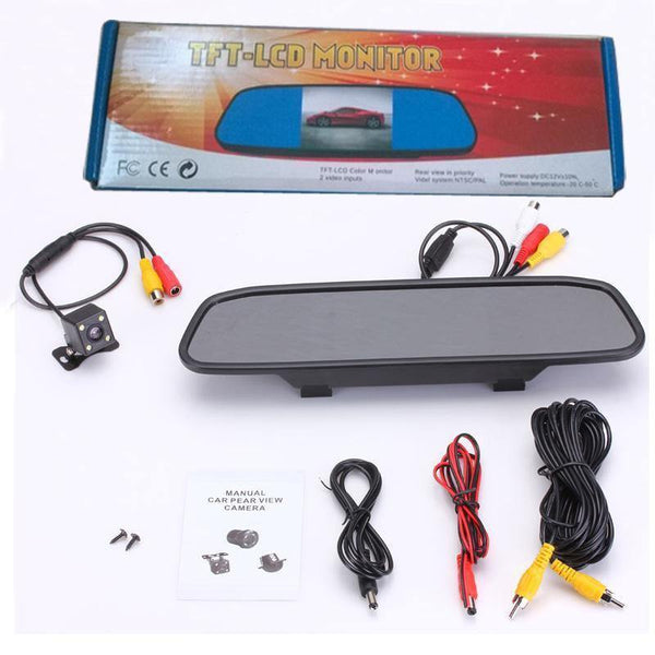Planet Gates Car HD Video Auto Parking Monitor, 4 LED Night Vision CCD Car Rear View Camera, 4.3" TFT LCD Car Rearview Mirror Monitor