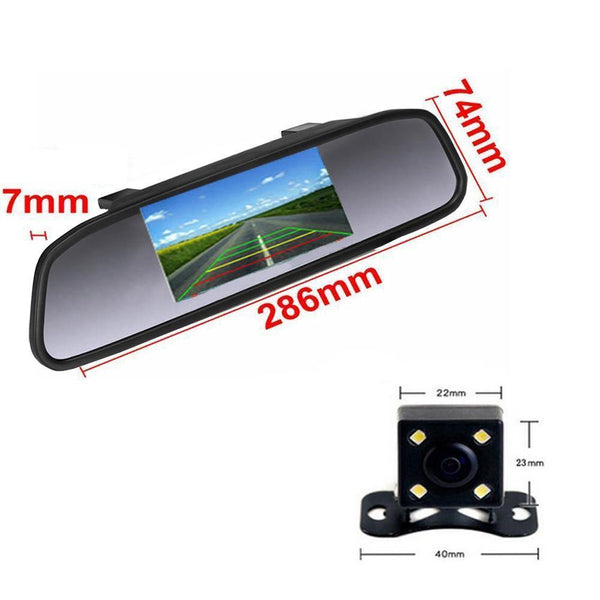 Planet Gates Car HD Video Auto Parking Monitor, 4 LED Night Vision CCD Car Rear View Camera, 4.3" TFT LCD Car Rearview Mirror Monitor