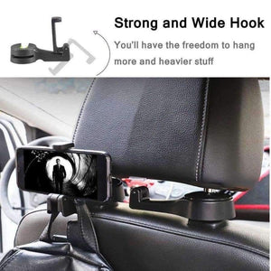 Planet Gates Car Headrest Hooks Universal Vehicle Back Seat Hanger Hook with Phone Holder for Bag Purse Cloth Grocery 2 in 1