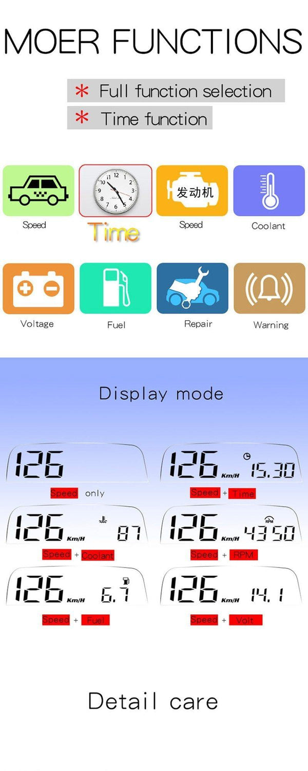 Planet Gates Car HUD OBD2 II EU OBD Head Up Display  Overspeed Warning System Projector Windshield Auto Electronic Voltage Alarm