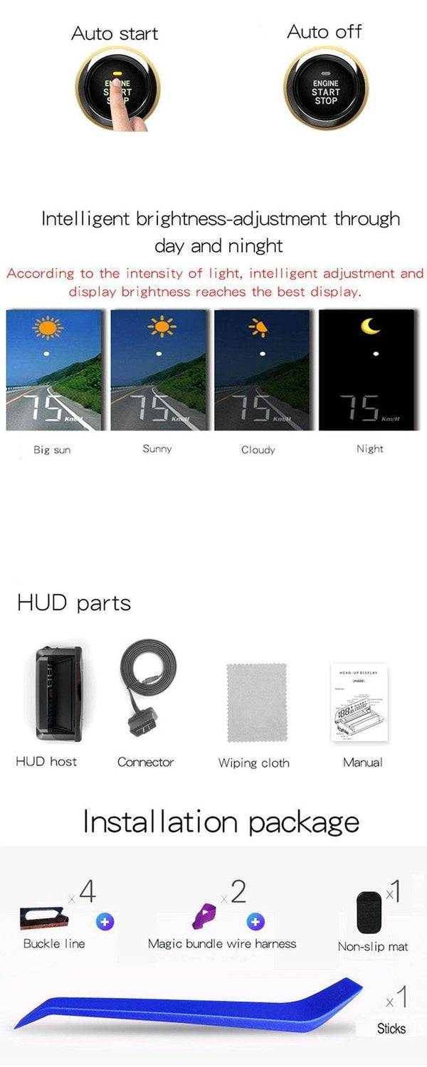 Planet Gates Car HUD OBD2 II EU OBD Head Up Display  Overspeed Warning System Projector Windshield Auto Electronic Voltage Alarm