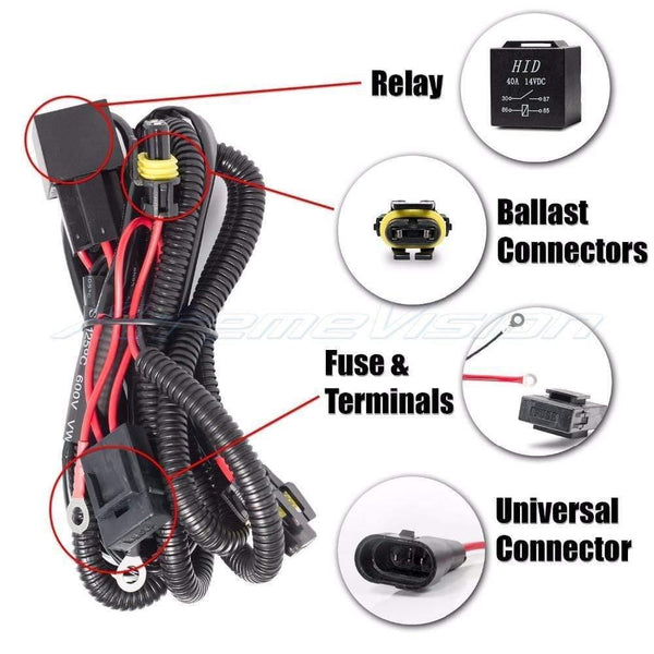 Planet Gates Car kit xenon HID wire harenss H1 H3 9005 9006 HB3 HB4 880 H11 H7 HID Relay Harness wiring kit motorcycle 12V 35W/55W