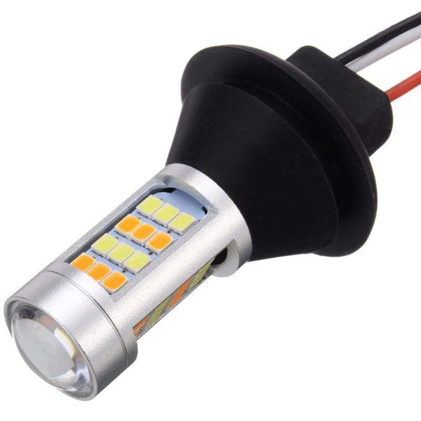 Planet Gates Car Lighting 2pcs 1156 High Power Dual Color Switchback LED Bulb P21W S25 BA15S 2835 42LED Daytime Running Turn Signal Lamp