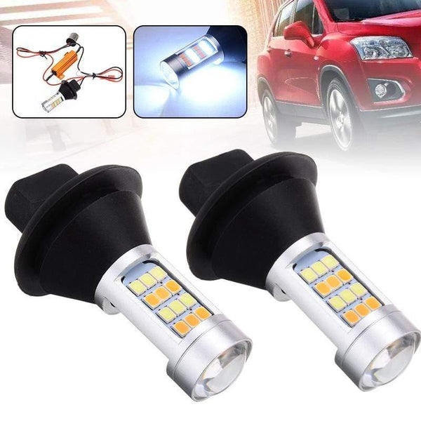 Planet Gates Car Lighting 2pcs 1156 High Power Dual Color Switchback LED Bulb P21W S25 BA15S 2835 42LED Daytime Running Turn Signal Lamp