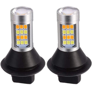 Planet Gates Car Lighting 2pcs 1156 High Power Dual Color Switchback LED Bulb P21W S25 BA15S 2835 42LED Daytime Running Turn Signal Lamp