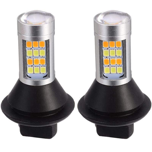 Planet Gates Car Lighting 2pcs 1156 High Power Dual Color Switchback LED Bulb P21W S25 BA15S 2835 42LED Daytime Running Turn Signal Lamp
