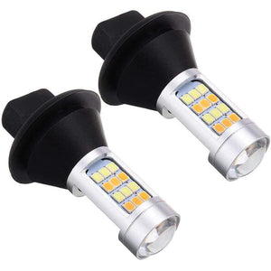 Planet Gates Car Lighting 2pcs 1156 High Power Dual Color Switchback LED Bulb P21W S25 BA15S 2835 42LED Daytime Running Turn Signal Lamp