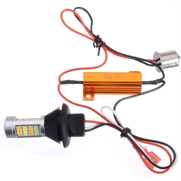 Planet Gates Car Lighting 2pcs 1156 High Power Dual Color Switchback LED Bulb P21W S25 BA15S 2835 42LED Daytime Running Turn Signal Lamp