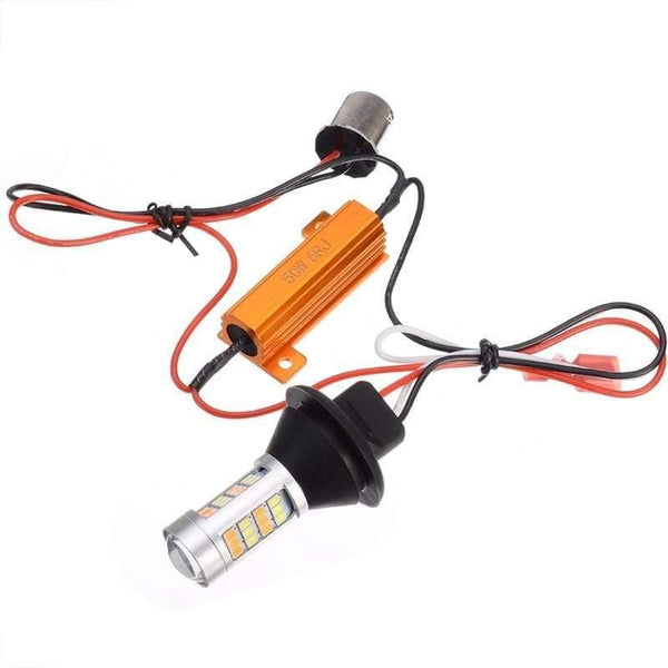 Planet Gates Car Lighting 2pcs 1156 High Power Dual Color Switchback LED Bulb P21W S25 BA15S 2835 42LED Daytime Running Turn Signal Lamp