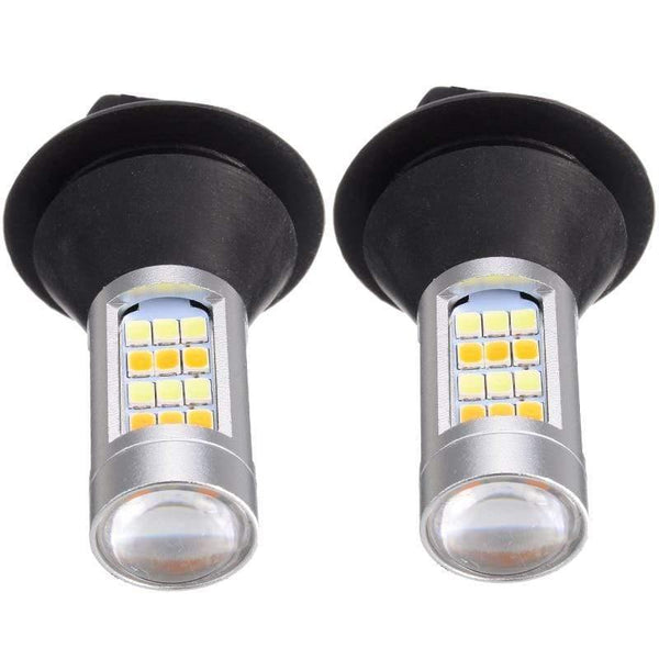 Planet Gates Car Lighting 2pcs 1156 High Power Dual Color Switchback LED Bulb P21W S25 BA15S 2835 42LED Daytime Running Turn Signal Lamp