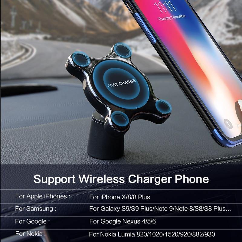 Planet Gates China / Black Car Mount Qi Wireless Charger For Samsung Galaxy S9 Note 9 Wireless Charging Car Phone Holder Stand For iPhone XS MAX X
