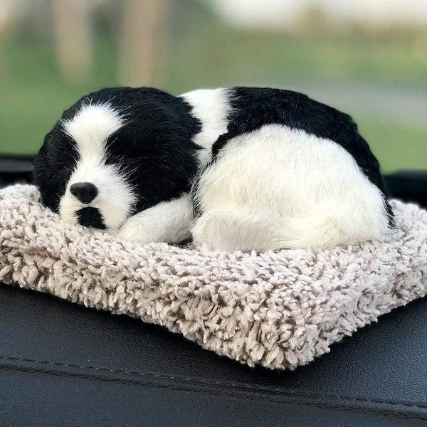 Planet Gates Car Ornament ABS Plush Dogs Decoration Simulation Sleeping Dog Toy Automotive Dashboard Decor Ornaments Cute Auto Accessories