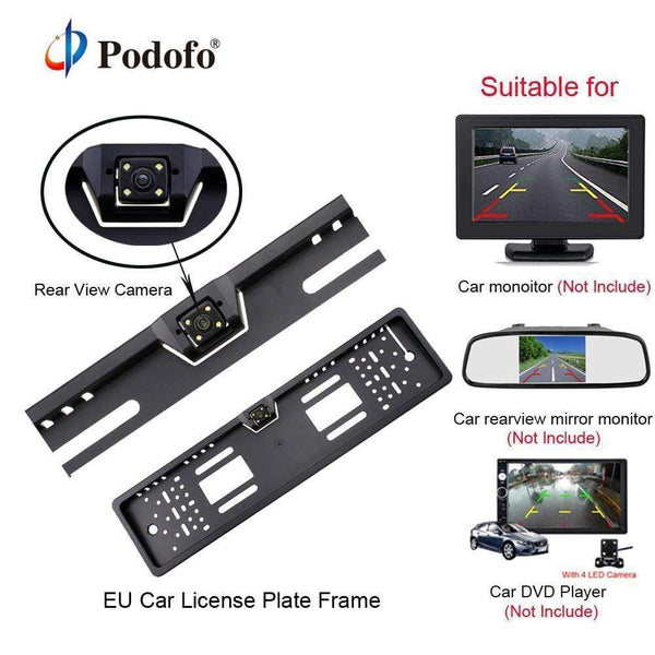 Planet Gates Car Rear View Camera Waterproof EU European License Plate Frame Parktronic Reverse 4 LED Night Vision Backup Camera