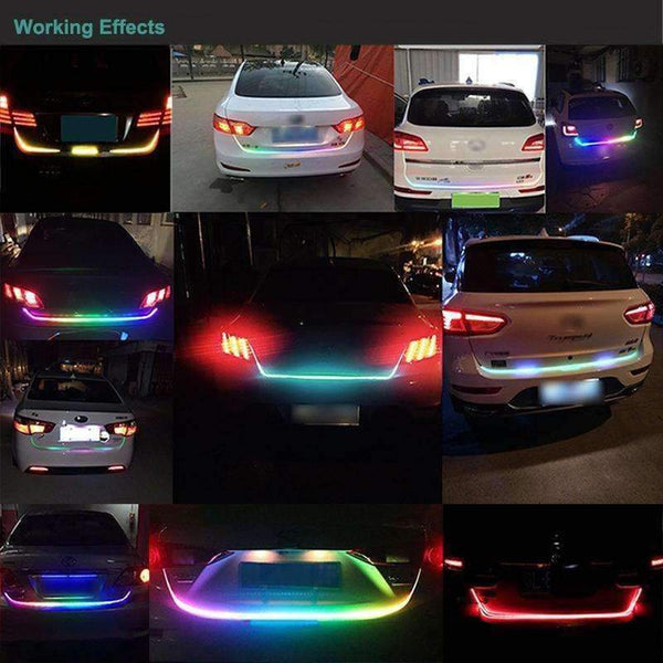 Planet Gates Car Styling LED Strip Trunk Light 12V RGB 120cm IP67 Multifunction Auto Rear Warning Lamp Turn Signal Lights