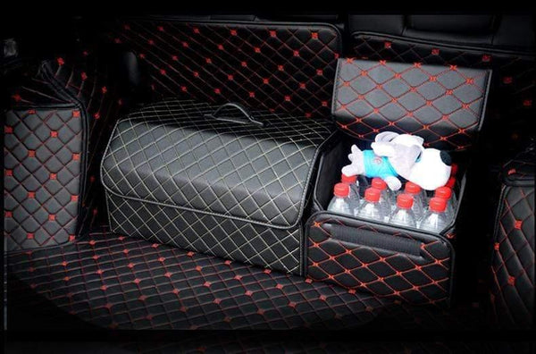 Planet Gates Car Trunk Organizer Box Storage Bag Auto Trash Tool Bag PU Leather Folding Large Cargo Storage Stowing Tidying Car Accessories