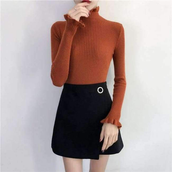 Planet Gates caramel / One Size Turtleneck Sweaters Women Autumn Winter 2018 Slim Knitting  Sweater Women Jumper Korean Casual Black Sweater And Pullover