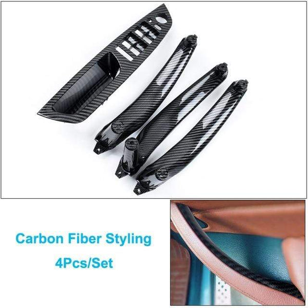 Planet Gates Carbon Fiber 4Pcs Armrest Car Left Front Driver's Seat LHD Interior Door Handle Inner Panel Pull Trim Cover for BMW E70 E71 E72 X5 X6 2007-2014