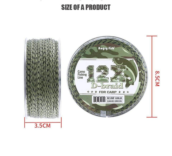 Planet Gates Carp Fishing Line 12 Strands Weave D-braid 100 Meters Camo Braided PE Fish Line