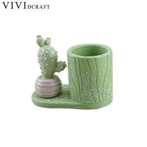 Planet Gates Cartoon Cactus Succulents Plant Pen Pencil Holder Office Desk Accessories Pen Stand Holder Christmas Gift Desk Organizer