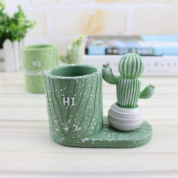 Planet Gates Cartoon Cactus Succulents Plant Pen Pencil Holder Office Desk Accessories Pen Stand Holder Christmas Gift Desk Organizer