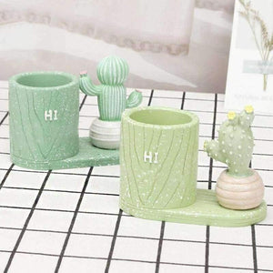 Planet Gates Cartoon Cactus Succulents Plant Pen Pencil Holder Office Desk Accessories Pen Stand Holder Christmas Gift Desk Organizer