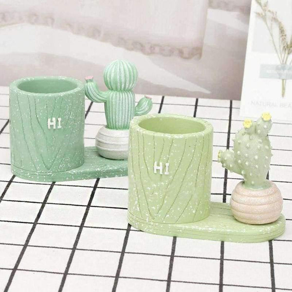 Planet Gates Cartoon Cactus Succulents Plant Pen Pencil Holder Office Desk Accessories Pen Stand Holder Christmas Gift Desk Organizer