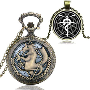 Planet Gates Cartoon Fullmetal Alchemist Edward Pocket Watch with Necklace & Pendant Chain Cosplay Costume Luxury Gift Set