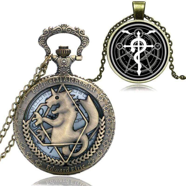 Planet Gates Cartoon Fullmetal Alchemist Edward Pocket Watch with Necklace & Pendant Chain Cosplay Costume Luxury Gift Set