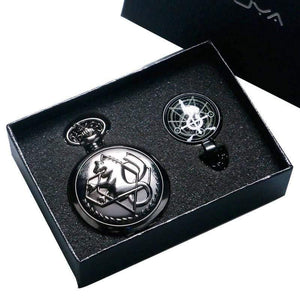 Planet Gates Cartoon Fullmetal Alchemist Edward Pocket Watch with Necklace & Pendant Chain Cosplay Costume Luxury Gift Set