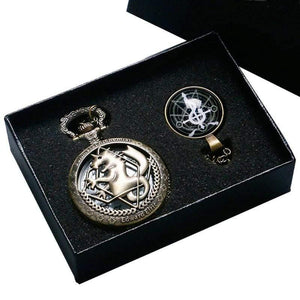 Planet Gates Cartoon Fullmetal Alchemist Edward Pocket Watch with Necklace & Pendant Chain Cosplay Costume Luxury Gift Set