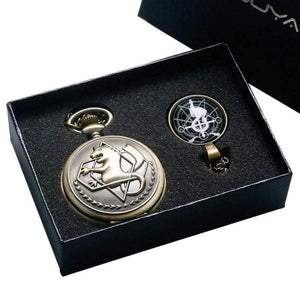 Planet Gates Cartoon Fullmetal Alchemist Edward Pocket Watch with Necklace & Pendant Chain Cosplay Costume Luxury Gift Set
