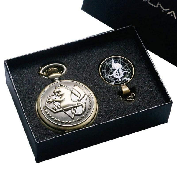 Planet Gates Cartoon Fullmetal Alchemist Edward Pocket Watch with Necklace & Pendant Chain Cosplay Costume Luxury Gift Set