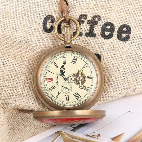 Planet Gates Carving Automatic Mechanical Pocket Watch Chain Double Open Face Tourbillon Self Wind Watches Men  New Male Clock Gifts