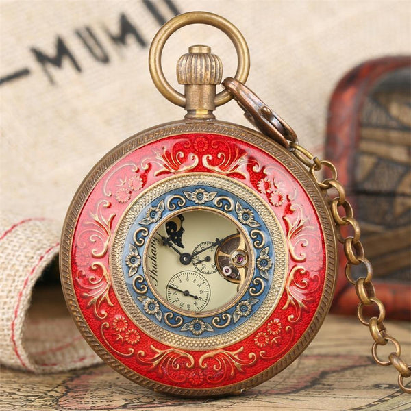 Planet Gates Carving Automatic Mechanical Pocket Watch Chain Double Open Face Tourbillon Self Wind Watches Men  New Male Clock Gifts