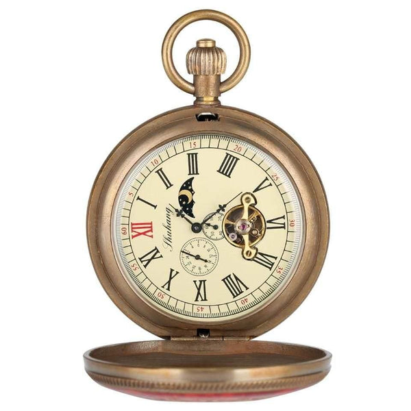 Planet Gates Carving Automatic Mechanical Pocket Watch Chain Double Open Face Tourbillon Self Wind Watches Men  New Male Clock Gifts