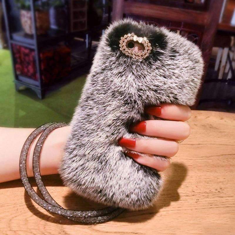 Planet Gates Case for iPhone Xs Max 6.5 8 6s Plus Luxury Cute Hairy Phone Bag Rabbit Hair Case Bling Back Cover Capa For iPhone X 6