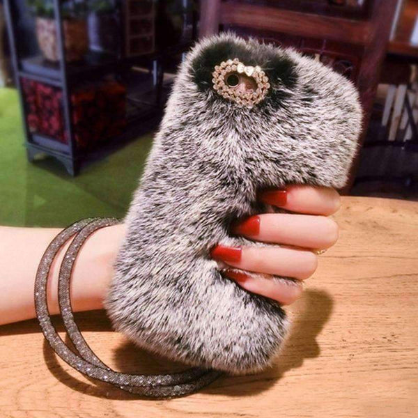 Planet Gates Case for iPhone Xs Max 6.5 8 6s Plus Luxury Cute Hairy Phone Bag Rabbit Hair Case Bling Back Cover Capa For iPhone X 6