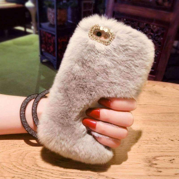 Planet Gates Case for iPhone Xs Max 6.5 8 6s Plus Luxury Cute Hairy Phone Bag Rabbit Hair Case Bling Back Cover Capa For iPhone X 6