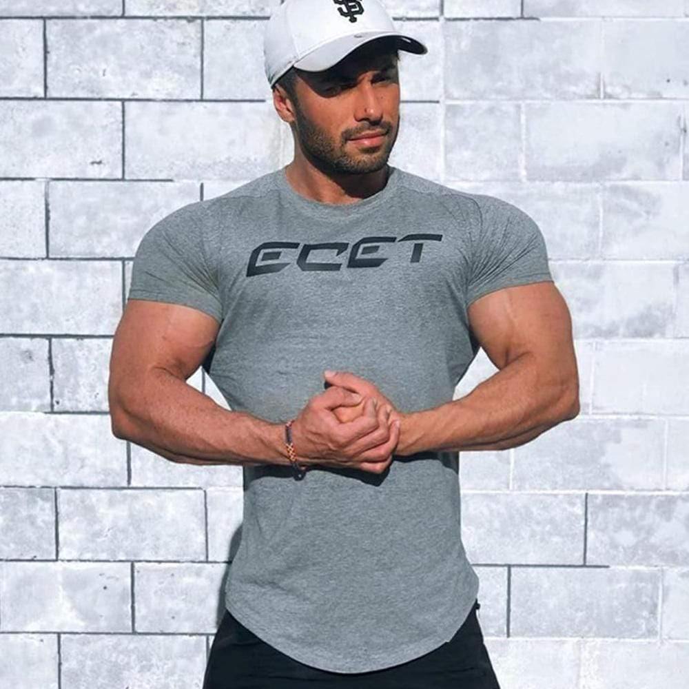 Casual Cotton Print T-shirt Men Gyms Fitness Short Sleeve Tshirt Male  Bodybuilding Workout Skinny Tee Shirt Tops Summer Clothes