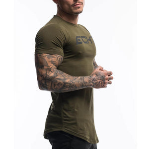 Casual Cotton Print T-shirt Mens Gyms Fitness Tshirt Army Green Male  Bodybuilding Workout Skinny Tee Shirt Tops Summer Clothes