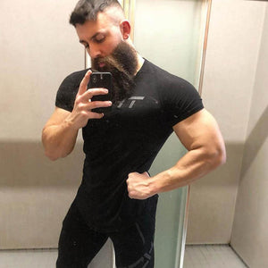 Casual Cotton Print T-shirt Mens Gyms Fitness Tshirt Army Green Male  Bodybuilding Workout Skinny Tee Shirt Tops Summer Clothes