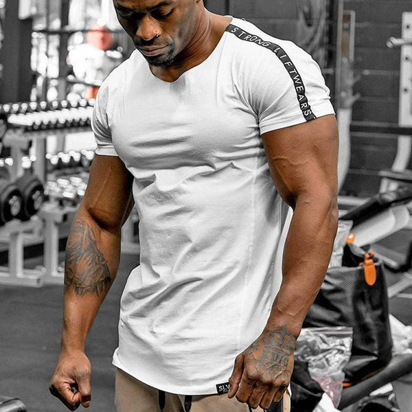 Casual Cotton T Shirt Men Gyms Fitness Slim T-shirt Summer Short Sleeve O-Neck White Tee Tops Male Jogger Workout Brand Clothing