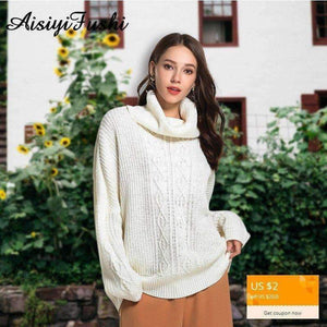 Planet Gates Casual Korean Pullover Sweater Knitted Winter Turtleneck Women Jumper White Oversized Sweater Loose Long Pull Femme 2018