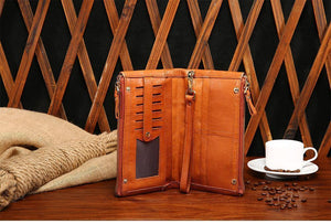 Planet Gates Casual Men's Purses Double Zipper Clutch Bag Genuine Leather Men Wallets Leather Man Wallet Long Male Wristlet Purse Card