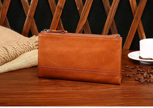Planet Gates Casual Men's Purses Double Zipper Clutch Bag Genuine Leather Men Wallets Leather Man Wallet Long Male Wristlet Purse Card