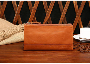 Planet Gates Casual Men's Purses Double Zipper Clutch Bag Genuine Leather Men Wallets Leather Man Wallet Long Male Wristlet Purse Card